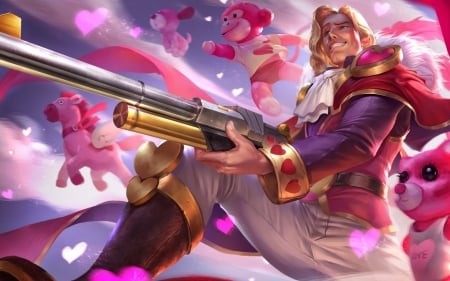 Prince Charming - heroes of newerth, gun, toy, valentine, spring, prince charming, game, pink, petals, man, pegasus, monkey, guy