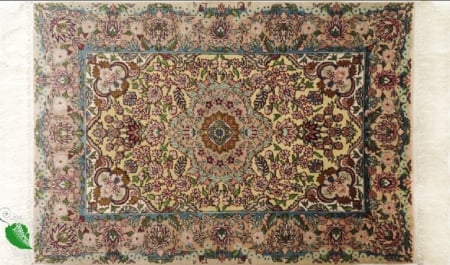 Handmade silk rug with beautiful flower - handmade silk rug, silk rug, beautiful flower, silk carpet with flower