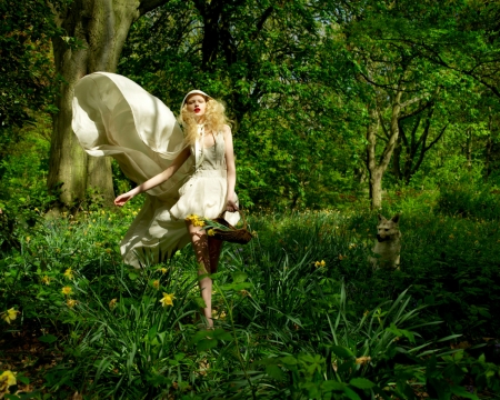 Fashion Model - forest, woman, model, green