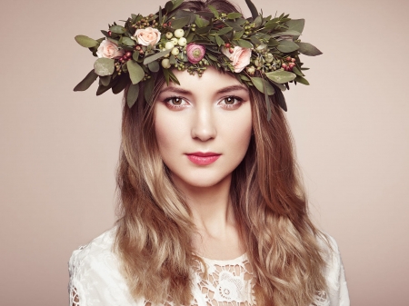 Beauty - wreath, woman, model, girl, face, oleg gekman, flower