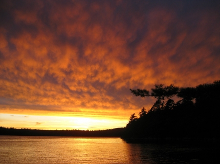 Sunset Solitude - clouds, lake, dusk, sunset