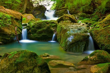 Shades of Emerald - falls, emerald, water, green, spring