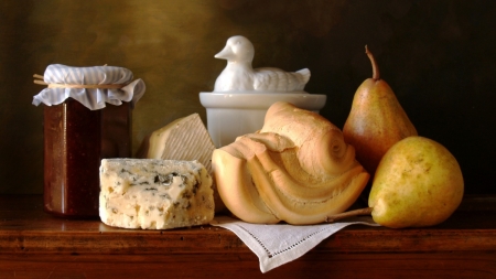 Still Life - bread, fruits, still life, cheese