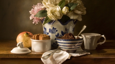 Still Life - flowers, food, still life, bread