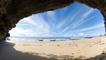 Beach Cave - sky, cave, land, water, beach, sea, ocean