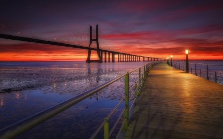 Pier Sunset - nature, sky, pier, sunset