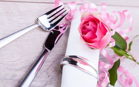 Pink Flower - knife, fork, flower, pink