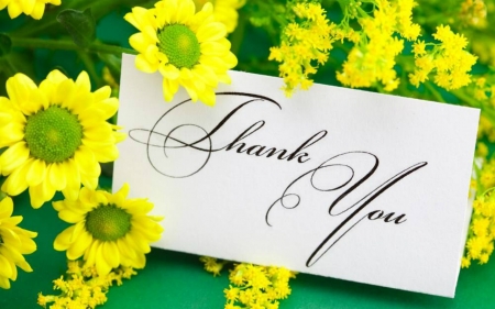 Thank You - flowers, words, yellow, card