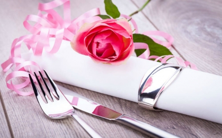 Pink Flower - fork, flower, pink, knife