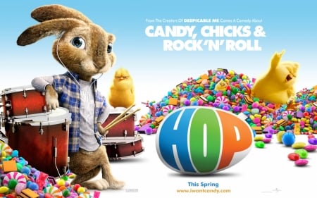 Hop (2011) - movie, easter, bunny, fantasy, poster, rabbit, chicken, hop, egg