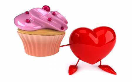 A cupcake with love! - red, pink, sweet, dessert, white, card, valentine, heart, food