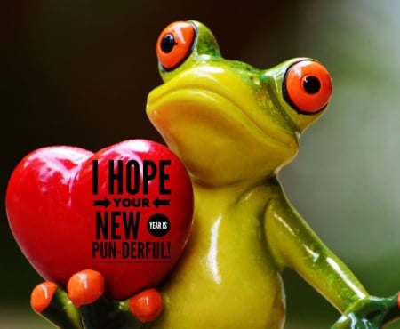 Happy New Year! - new year, figurine, heart, red, frog, green, funny