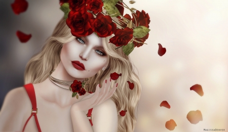 ♥ - abstract, flowers, art, lady