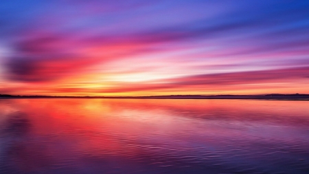 Pink Sunset at the Horizon - clouds, horizon, sunset, nature, sea, sky