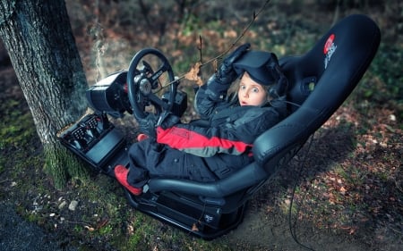 Dirt rally - blue, funny, dirt rally, girl, john wilhelm, copil, child