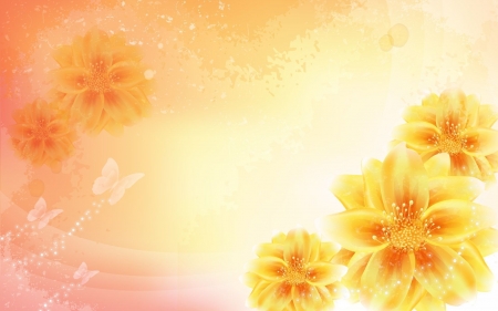 Flowers - summer, card, flower, spring, orange, yellow, texture, vector