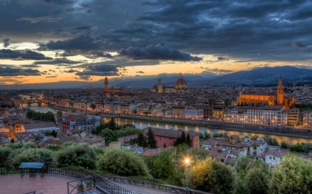 Florence, Italy - sky, houses, clouds, river, sunset, buildings