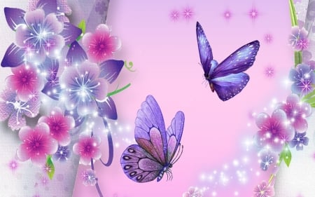 Butterflies and Flowers - flowers, leaves, wings, butterflies