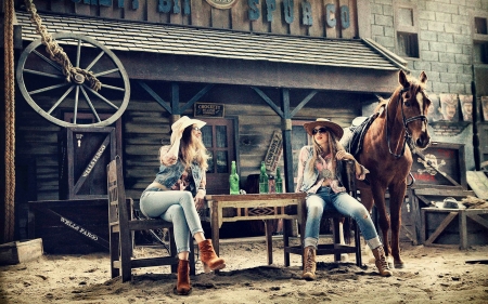 Gossip About Jake. . - women, fun, female, town, boots, hats, models, brunettes, western, girls, cowgirl, style, outdoors, horses, blondes