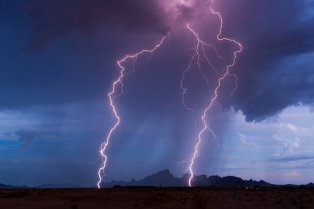 Lightning over Desert Landscape - nature, clouds, rain, storms, lightning, deserts, weather, landscapes