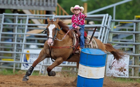 The Smallest Barrel Racer.. - girls, style, female, cowgirl, boots, hats, kids, outdoors, rodeo, brunettes, western, horses, barrels, children, ranch