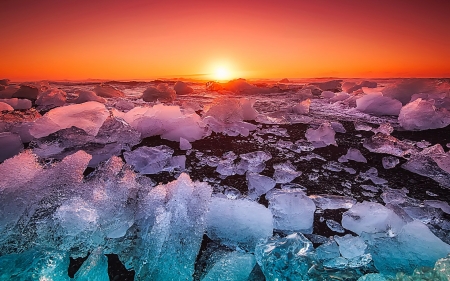 Icy - nature, ocean, icy, sunset