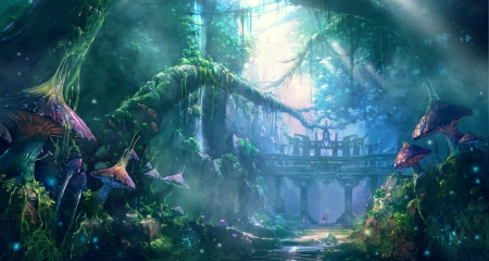 Fantasy Place - elves, bridge, forest, fantasy