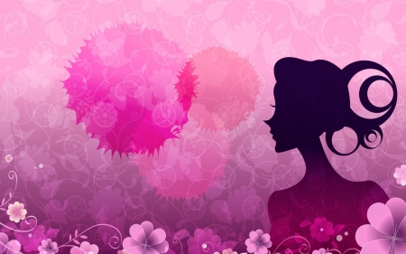 Happy Women's Day! - woman, silhouette, pink, day, card, black, texture, flower