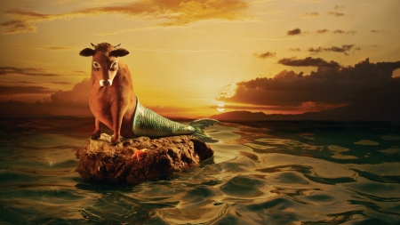 Mermaid-cow - cow, mermaid, funny, commercial, sea, fantasy, add