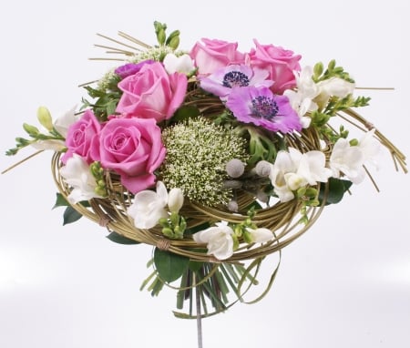 Bouquet of flowers - white, card, flower, pink, bouquet, green