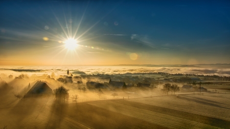 Fog - landscape, sunrise, nature, fog