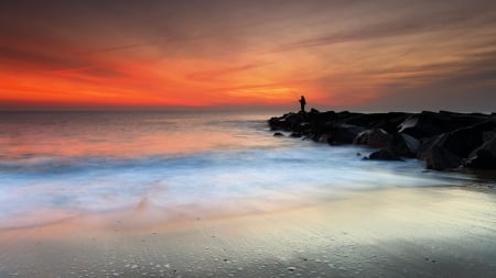 Sea Sunset - nature, ocean, sunset, sea, rocks