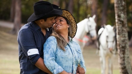 Love Is In The Air.. - women, fun, female, hats, brunettes, western, cowboys, girls, cowgirl, style, outdoors, horses, ranch