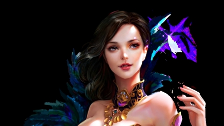 Fantasy girl - fantasy, black, game, jewel, girl, frumusete