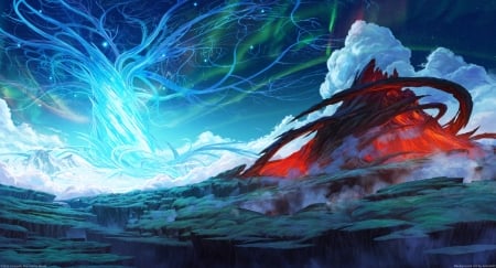 The Untold World - anime, water, blue, arsenixc, the untold world, ice, manga, fire, red, art, luminos