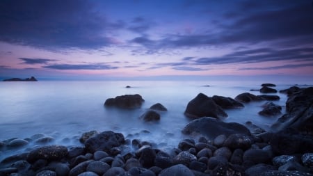 Aci Catena Sea Coast With Rocks,Italy - calm, clouds, nature, coast, sea, dark, rocks