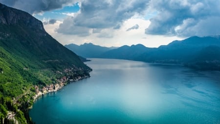 Lake Como - lake, italy, landscape, trees, wood, nature, woods, clouds, lake como