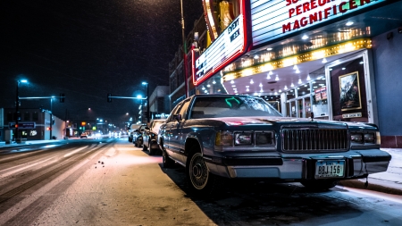 Classic Car - night life, street, car, vintage, snow, city, classic car, auto