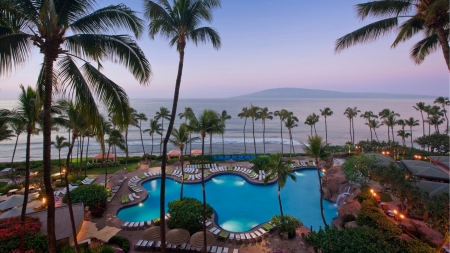 Romantic Places For Leisure Pools - trees, romantic, spa, beaches, hawaii, palm, sandy, maui resort, nature, leisure