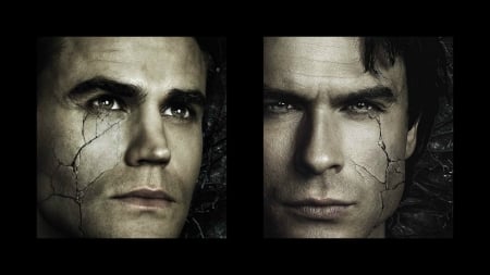 The Vampire Diaries (TV Series 2009â€“ ) - collage, paul wesley, tv series, the vampire diaries, stefan, black, fantasy, poster, ian somerhalder, man, by cehenot, damon, actor