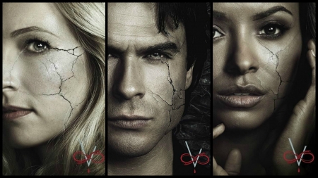 The Vampire Diaries (TV Series 2009â€“ ) - collage, vampire, fantasy, black, poster, face, man, kat graham, candice accola, actress, girl, tv series, damon ian somerhalder, the vampire diaries, witch, bonnie, by cehenot, actor, caroline