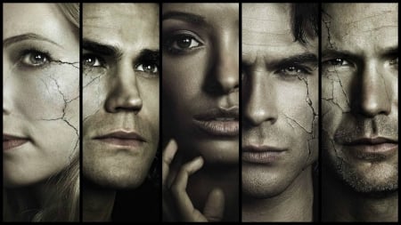 The Vampire Diaries (TV Series 2009– ) - caroline, by cehenot, Paul Welsey, collage, damon stefan, witch, kat graham, black, the vampire diaries, Ian Somerhalder, face, bonnie, candice accola