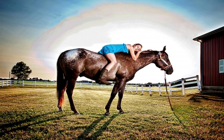 Rainbow Ranch.. - women, fun, female, boots, fashion, models, brunettes, western, barns, girls, cowgirl, style, outdoors, rainbow, horses, ranch