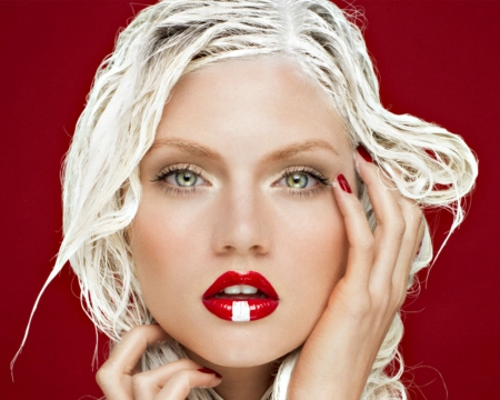 Martina Dimitrova - lips, Martina Dimitrova, woman, red, model, girl, blonde, face