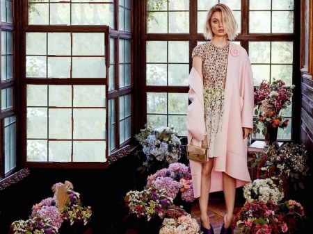 Bella Heathcote - 2017, actress, wallpaper, bella heathcote, model, heathcote, purse, beautiful, bella, flowers, coat, dress