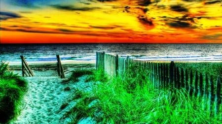 The Way To The Beach - nature, sky, beach, clouds, sea