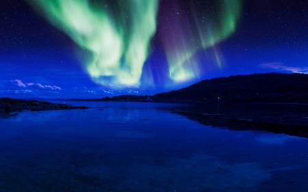 Aurora Borealis - nature, sky, lake, lights