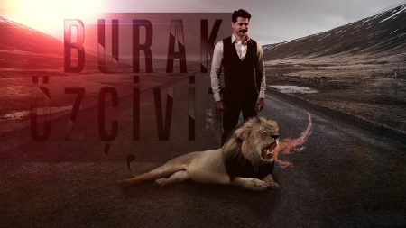 Burak Ozcivit - actor, Burak Ozcivit, turkish, fire, lion, man