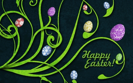 Happy Easter - eggs, easter eggs, easter, leaves, happy easter, spring, vines