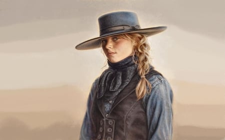 Cowgirl Art.. - girls, women, style, fun, models, female, cowgirl, fashion, hats, western, painting, art, blondes